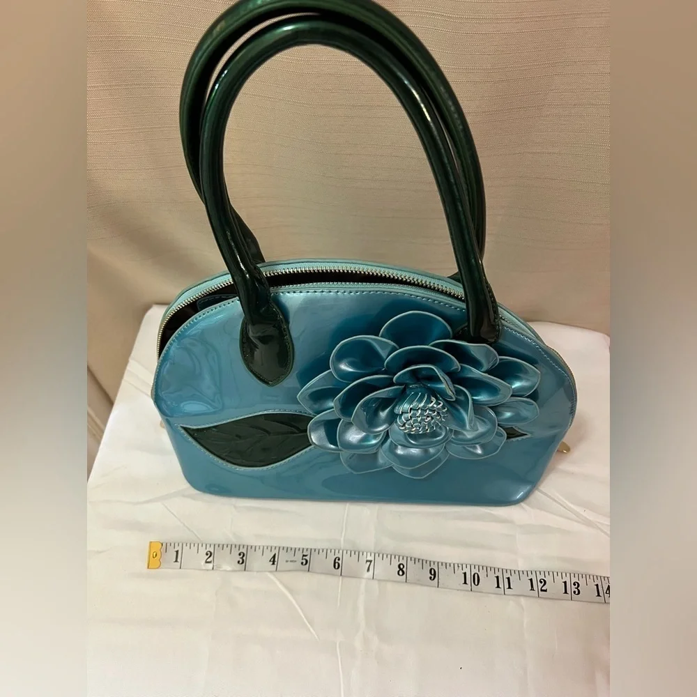BOGO Elegant and Unique Blue and Green Floral Handbag Shiny Boho Nature ⚫️ - Picture 9 of 10